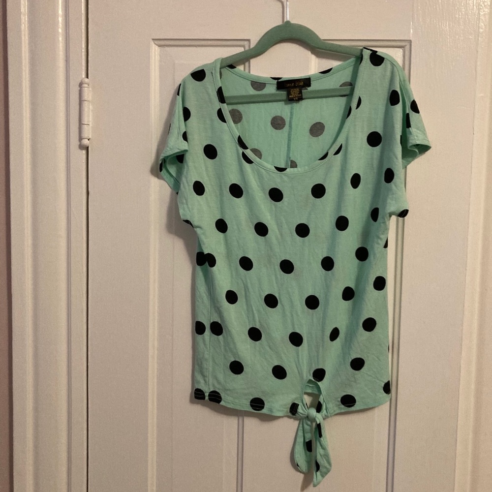 Retro mod polka dot tie mint blue green top 50s pinup Modcloth New Girl - Picture 3 of 6